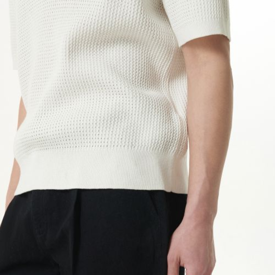 Crochet Knitted Polo Shirt [Ivory]