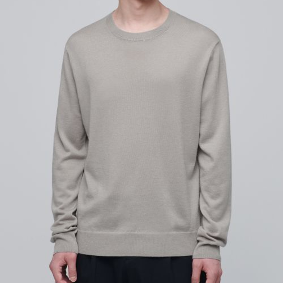 Merino Wool Blend High Gauge Crew Neck Knit [Mushroom]