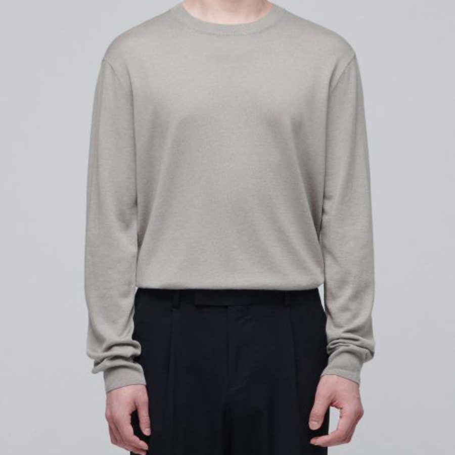 Merino Wool Blend High Gauge Crew Neck Knit [Mushroom]