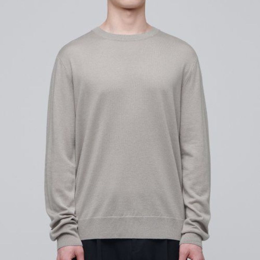 Merino Wool Blend High Gauge Crew Neck Knit [Mushroom]
