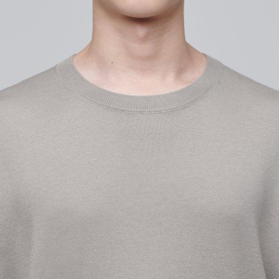 Merino Wool Blend High Gauge Crew Neck Knit [Mushroom]