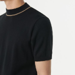 Mock Neck Tipping Short Sleeve Knit [Black]