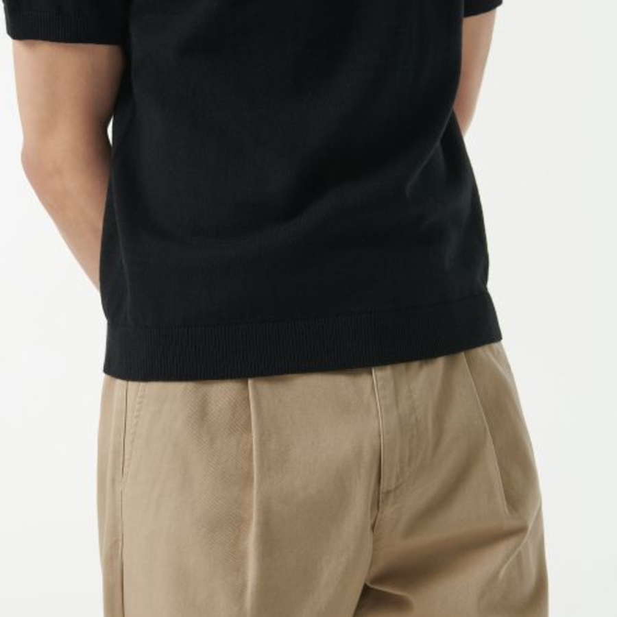 Mock Neck Tipping Short Sleeve Knit [Black]