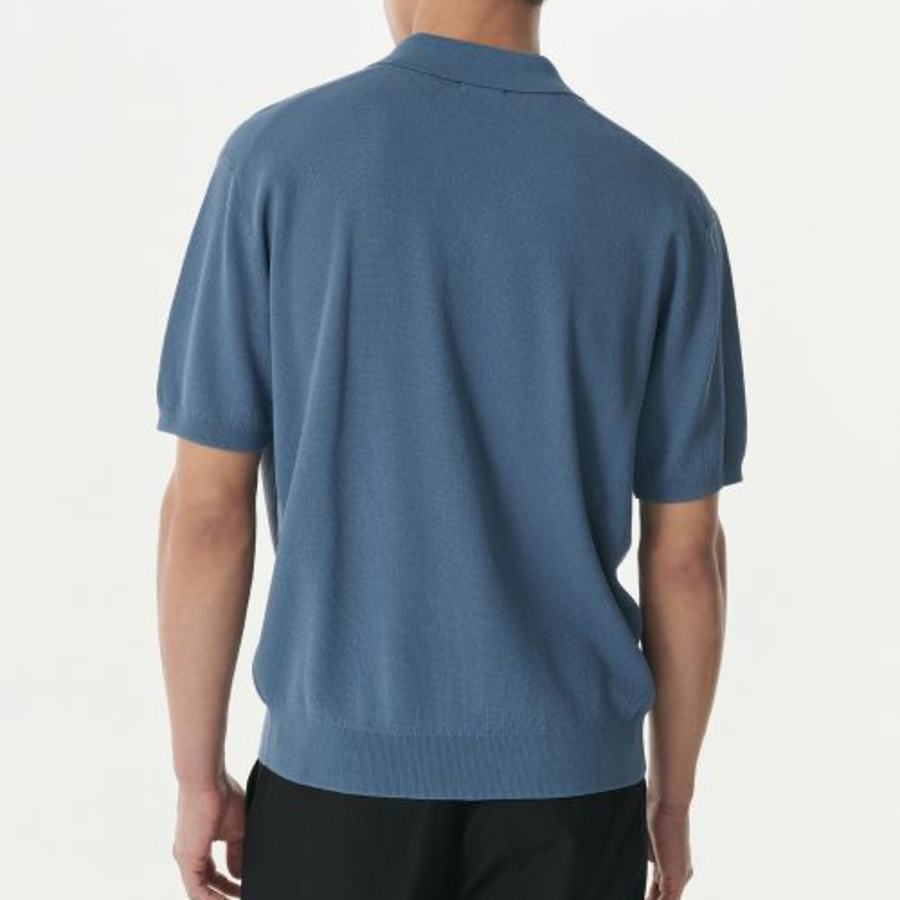 Cool Touch Slit-Neck Knitted Polo Shirt [Blue Gray]