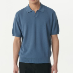 Cool Touch Slit-Neck Knitted Polo Shirt [Blue Gray]