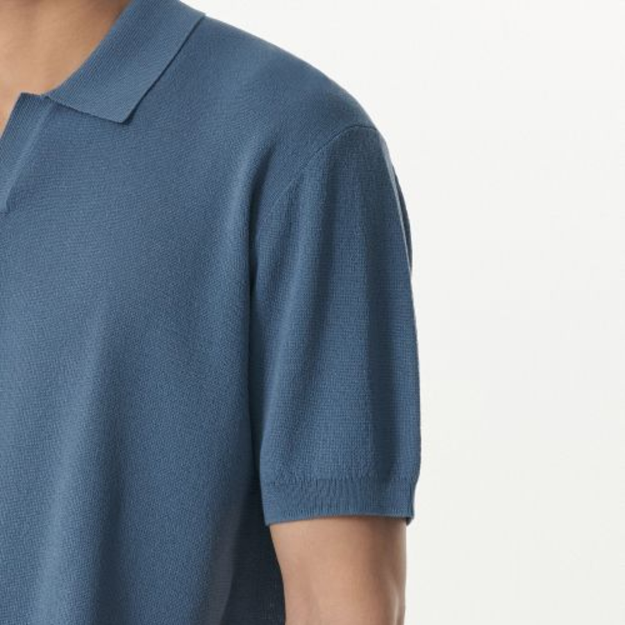 Cool Touch Slit-Neck Knitted Polo Shirt [Blue Gray]