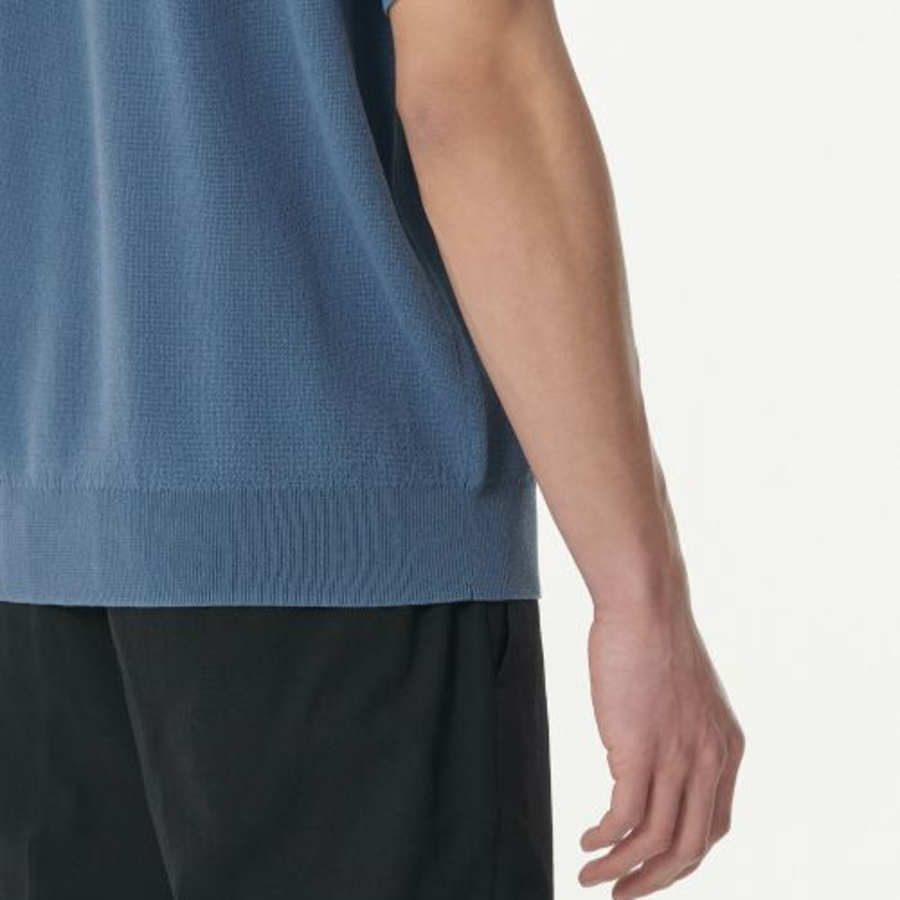 Cool Touch Slit-Neck Knitted Polo Shirt [Blue Gray]