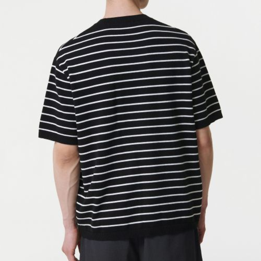 Stripe Crew Neck Short Sleeve Knit [Black/White]