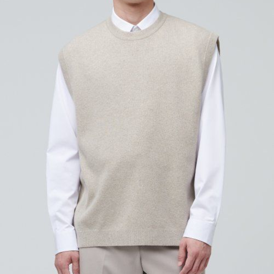 Rams Wool Crew Neck Knit Vest [Mushroom]