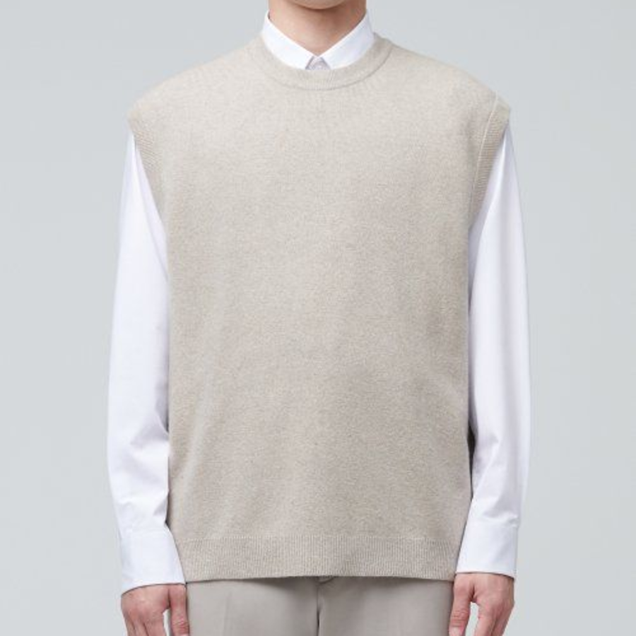 Rams Wool Crew Neck Knit Vest [Mushroom]