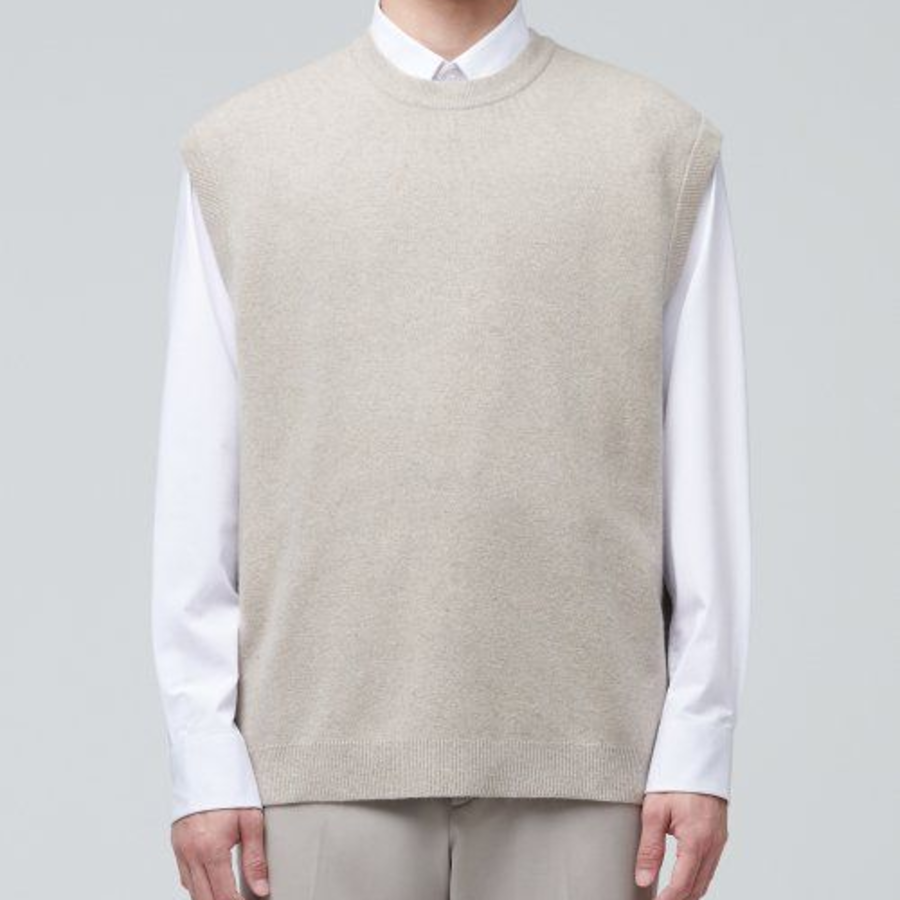 Lambswool Crew Neck Knit Vest – Mushroom
