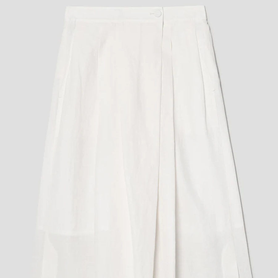 KUHO Linen Blended Crop Skirt-Like Pants – White