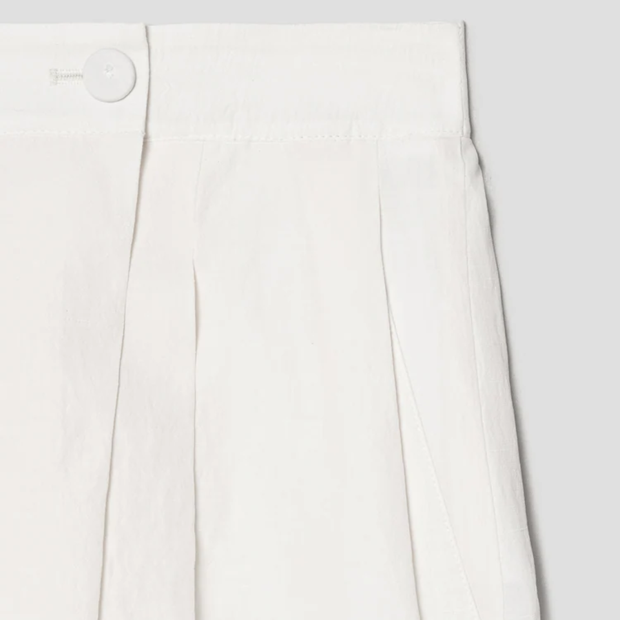 KUHO Linen Blended Crop Skirt-Like Pants – White