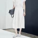 KUHO Linen Blended Crop Skirt-Like Pants – White