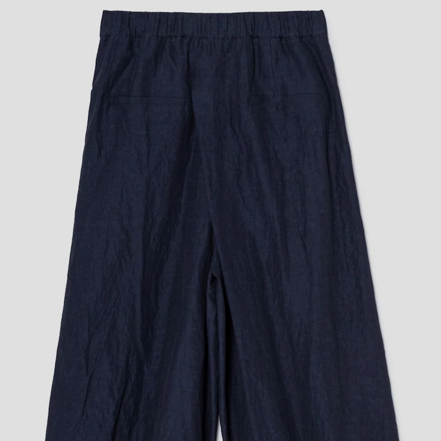 KUHO Linen Blended Crop Skirt Like Pants -Navy