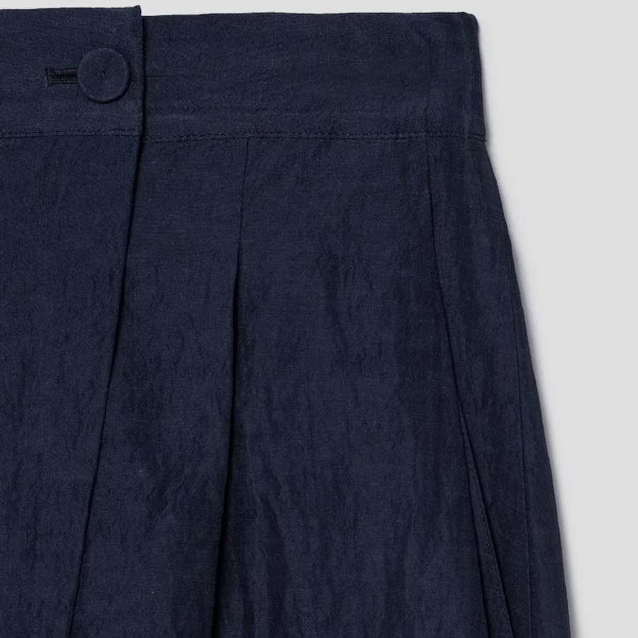 KUHO Linen Blended Crop Skirt Like Pants -Navy