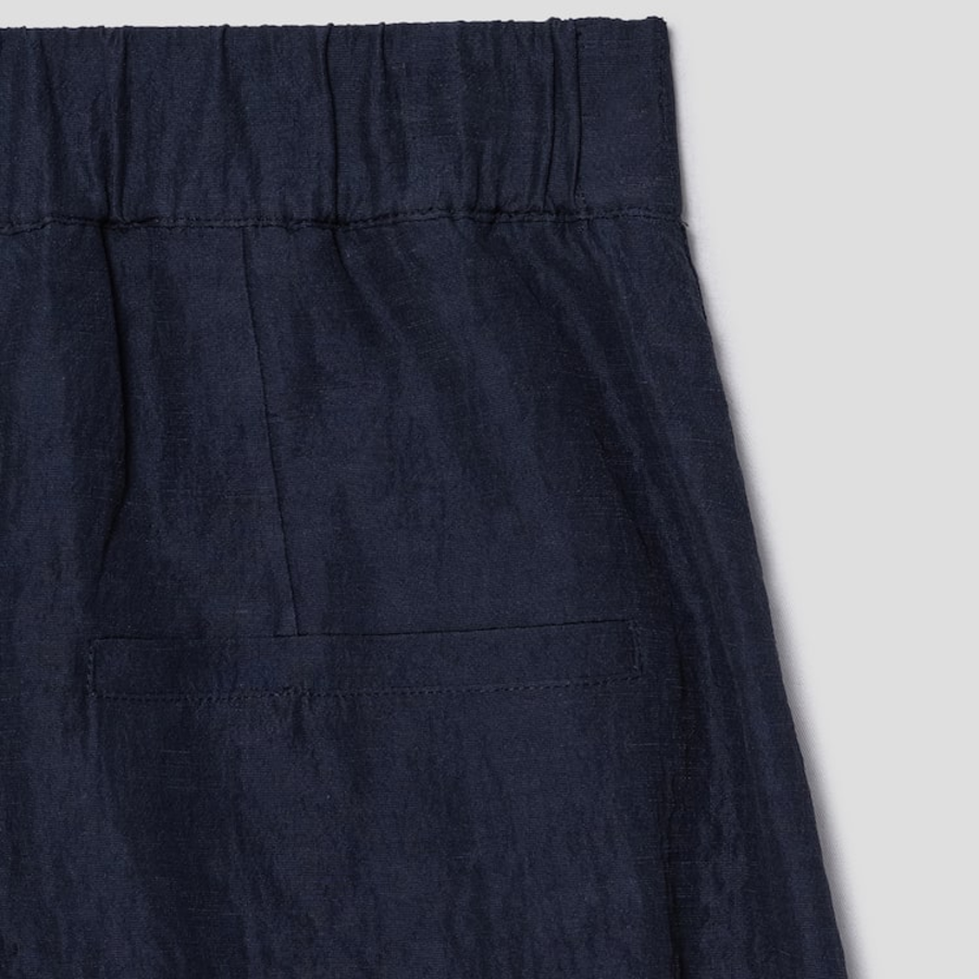 KUHO Linen Blended Crop Skirt Like Pants -Navy