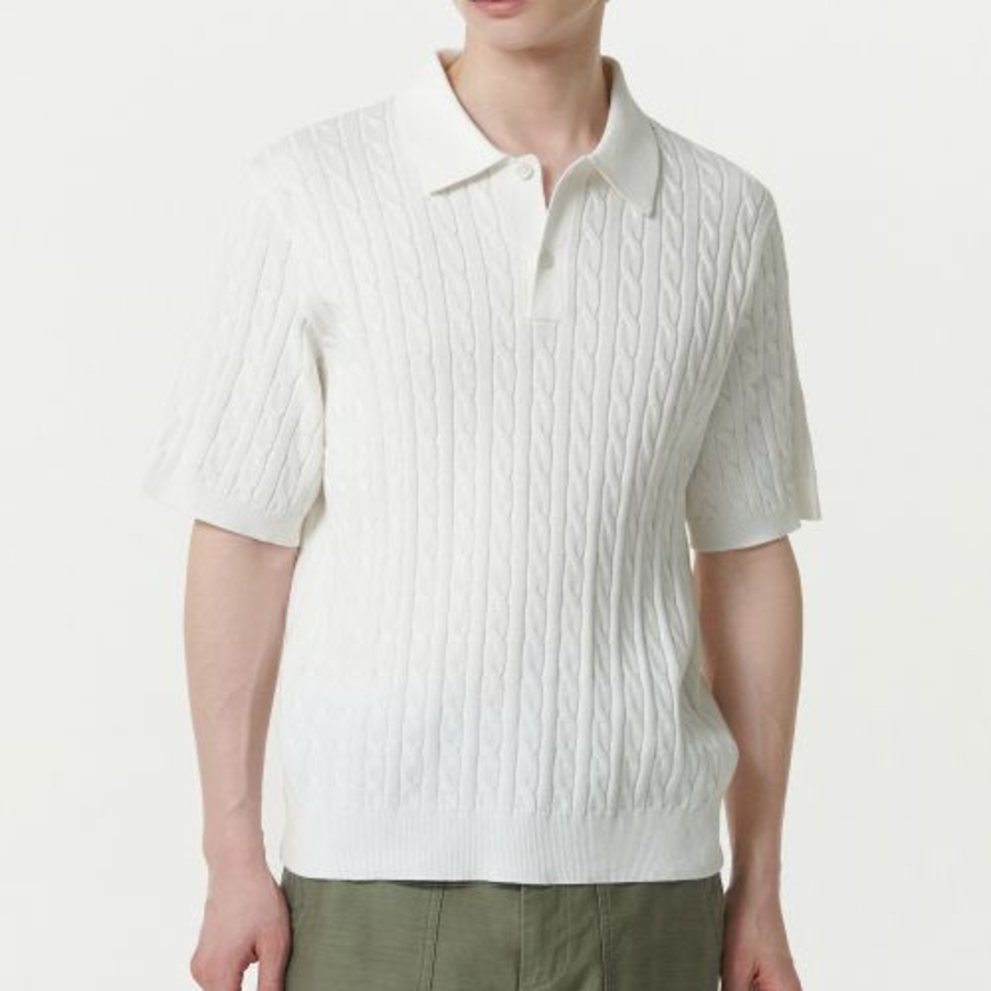 Cable Knitted Polo Shirt [Ivory]