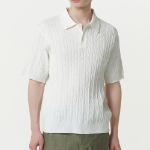Cable Knitted Polo Shirt [Ivory]