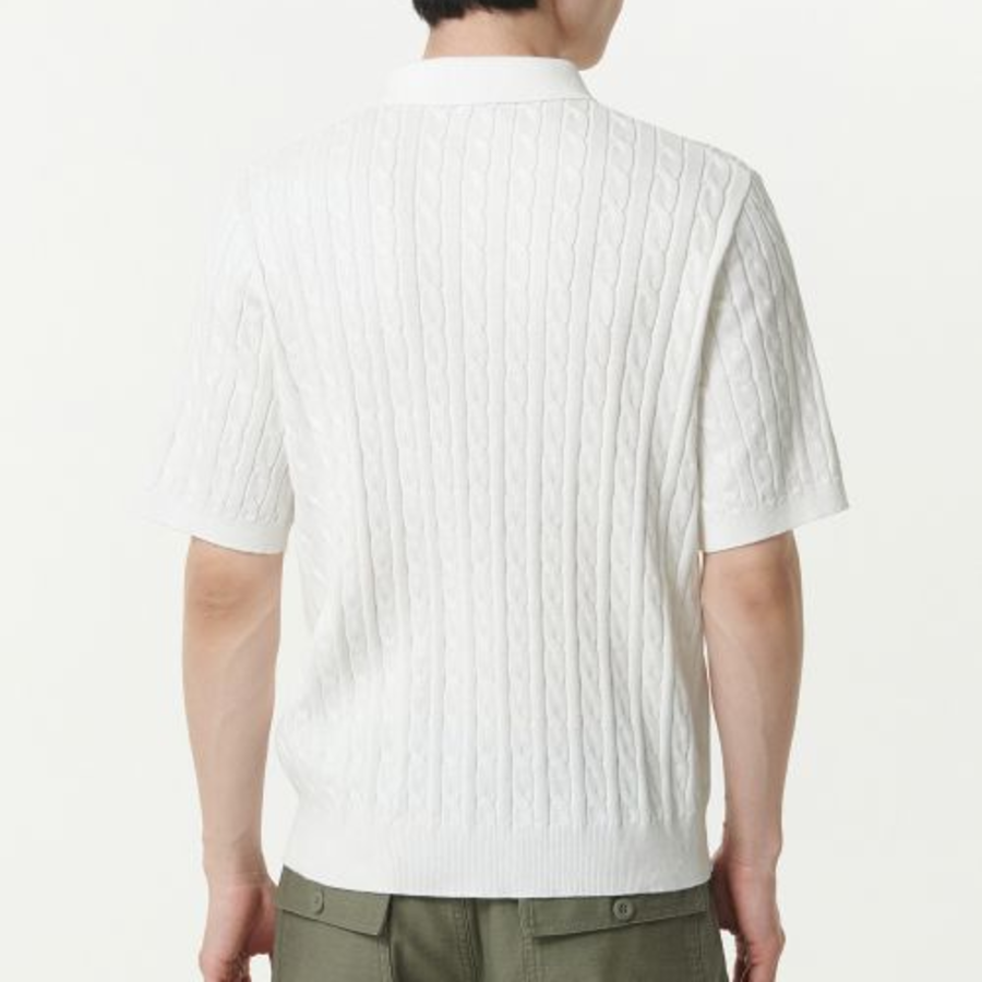 Cable Knitted Polo Shirt [Ivory]