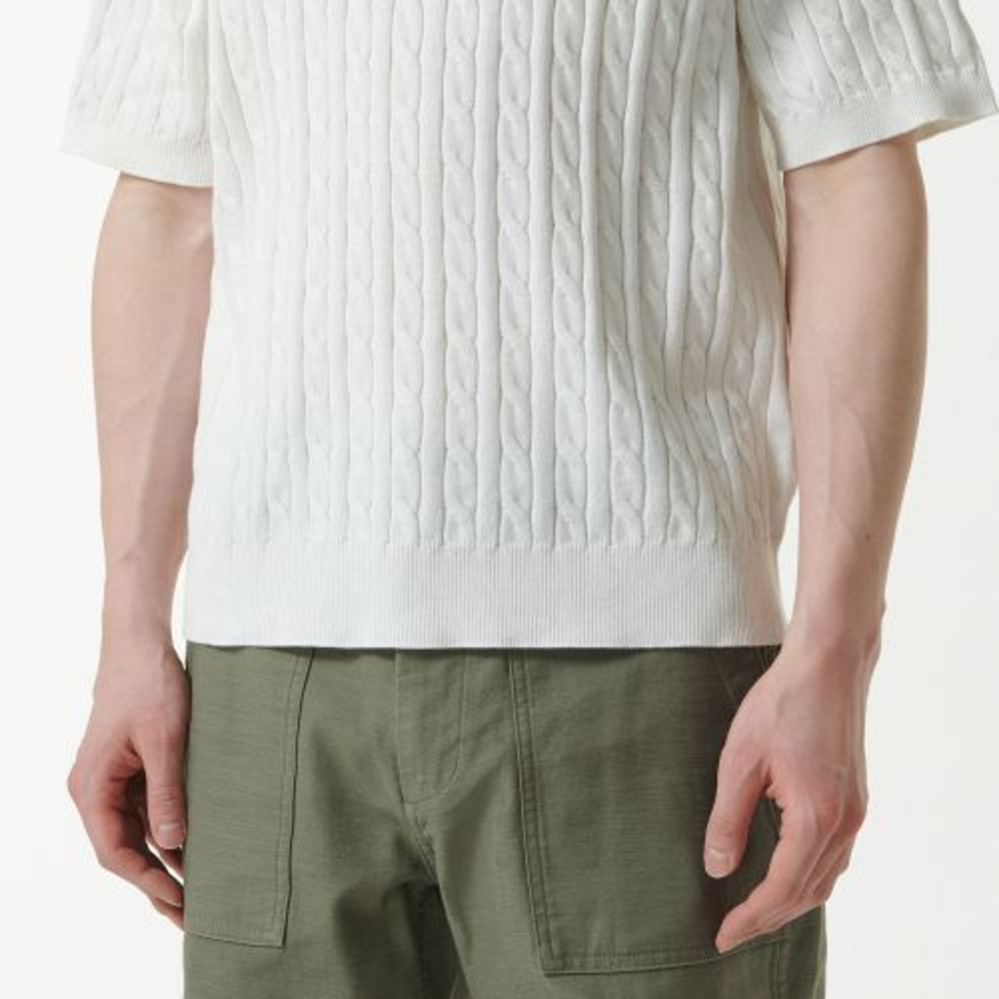 Cable Knitted Polo Shirt [Ivory]