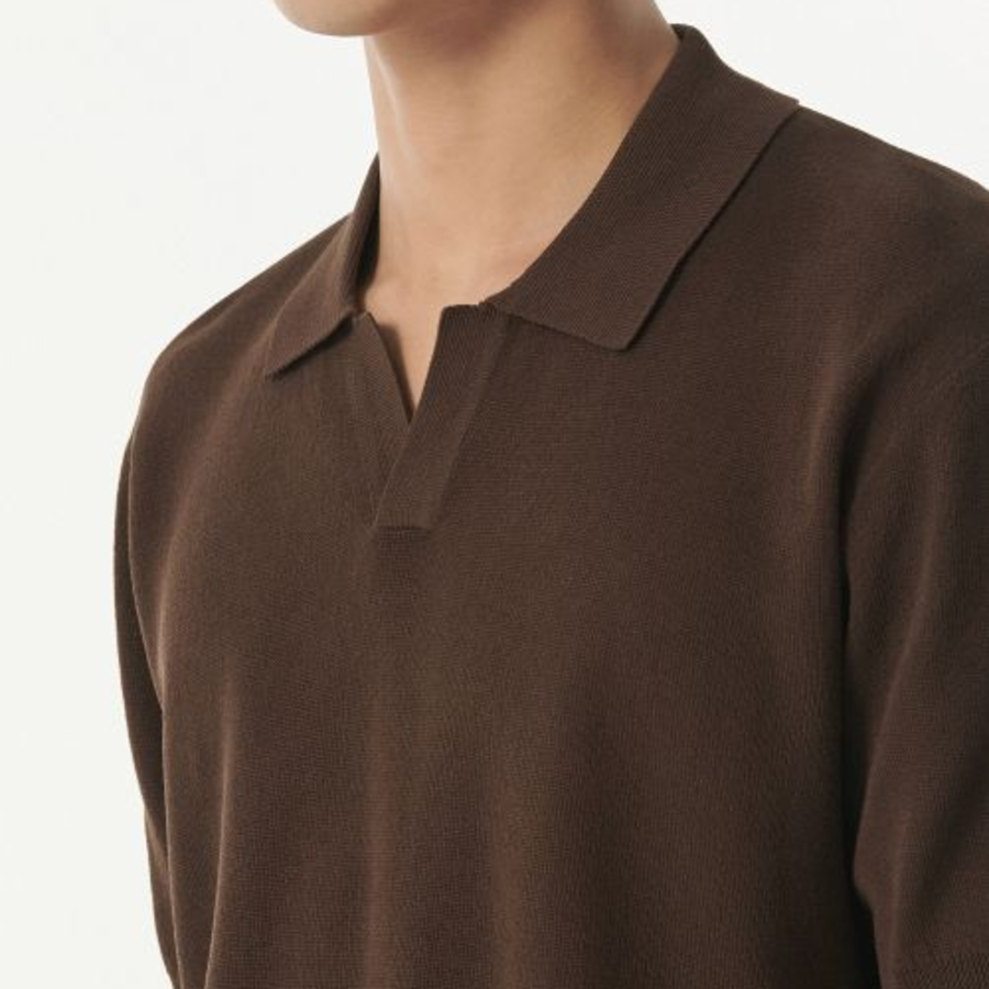 Cool Touch Slit-Neck Knitted Polo Shirt [Baroque Brown]