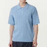 Cable Knitted Polo Shirt [Sky Blue]