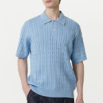Cable Knitted Polo Shirt [Sky Blue]