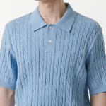 Cable Knitted Polo Shirt [Sky Blue]