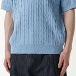 Cable Knitted Polo Shirt [Sky Blue]