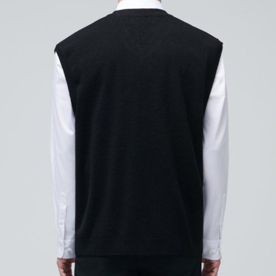 Lambswool V-Neck Knit Vest [Black]
