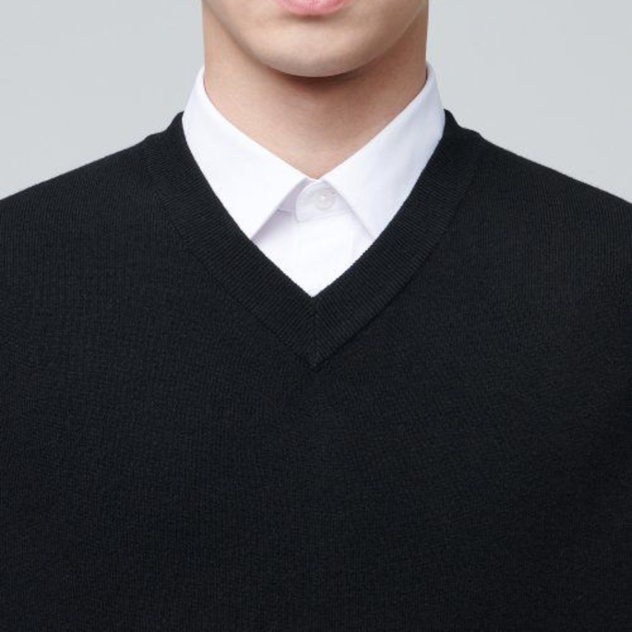 Lambswool V-Neck Knit Vest [Black]