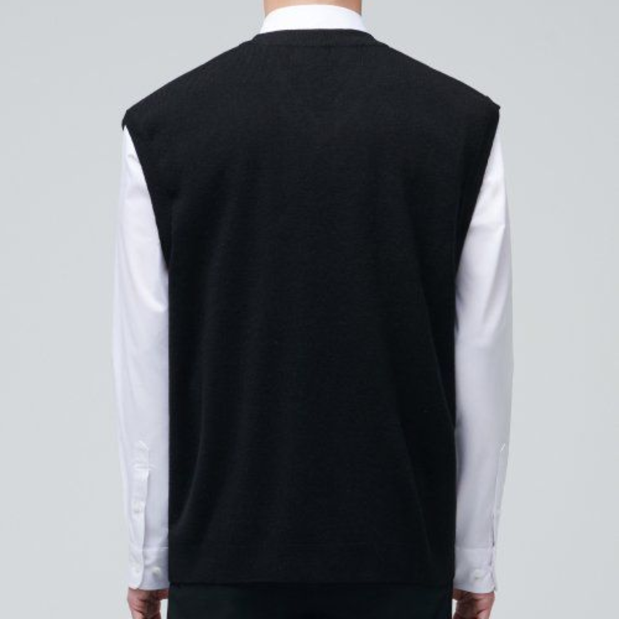 Lambswool V-Neck Knit Vest – Black