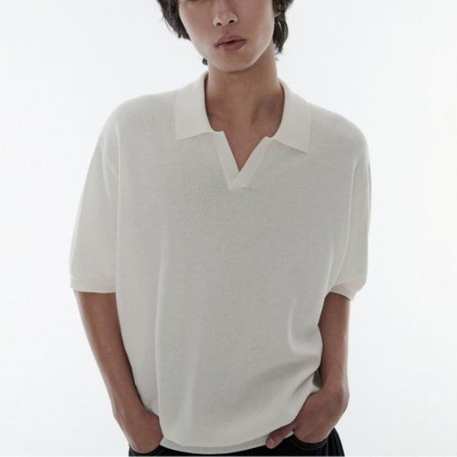 Cool Touch Slit-Neck Knitted Polo Shirt [Ivory]
