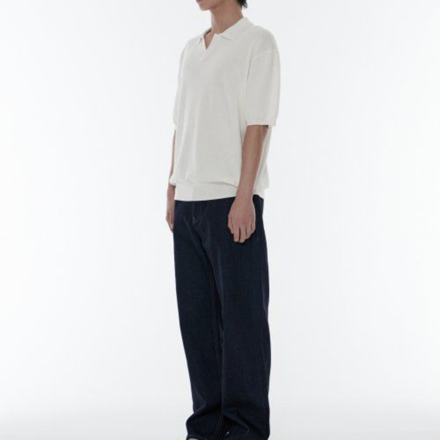Cool Touch Slit-Neck Knitted Polo Shirt [Ivory]