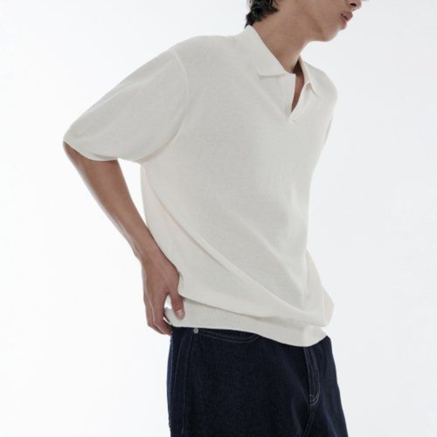 Cool Touch Slit-Neck Knitted Polo Shirt [Ivory]