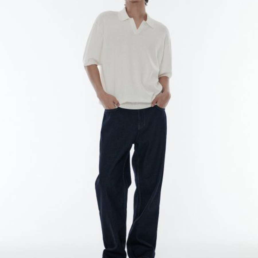 Cool Touch Slit-Neck Knitted Polo Shirt [Ivory]