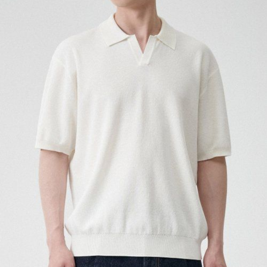 Cool Touch Slit-Neck Knitted Polo Shirt [Ivory]
