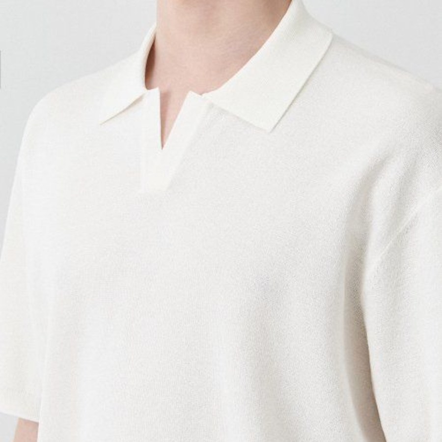 Cool Touch Slit-Neck Knitted Polo Shirt [Ivory]