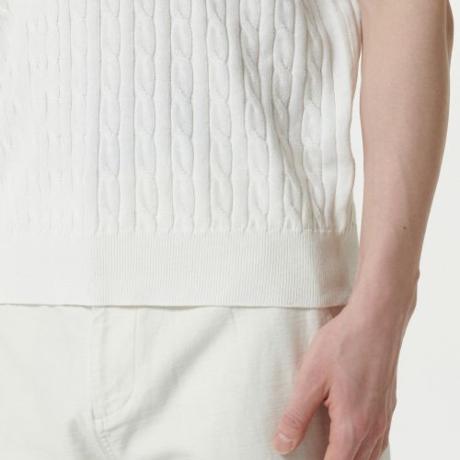 Cable Crew Neck Short-Sleeve Knit [Ivory]