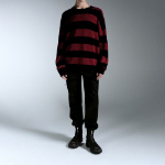 90s Grunge Stripe Crew Neck Knit [Black/Red]
