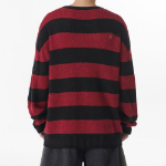 90s Grunge Stripe Crew Neck Knit [Black/Red]