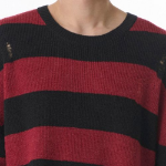 90s Grunge Stripe Crew Neck Knit [Black/Red]