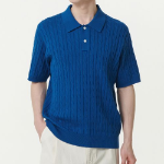 Cable Knitted Polo Shirt [Blue]