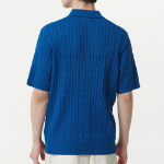 Cable Knitted Polo Shirt [Blue]