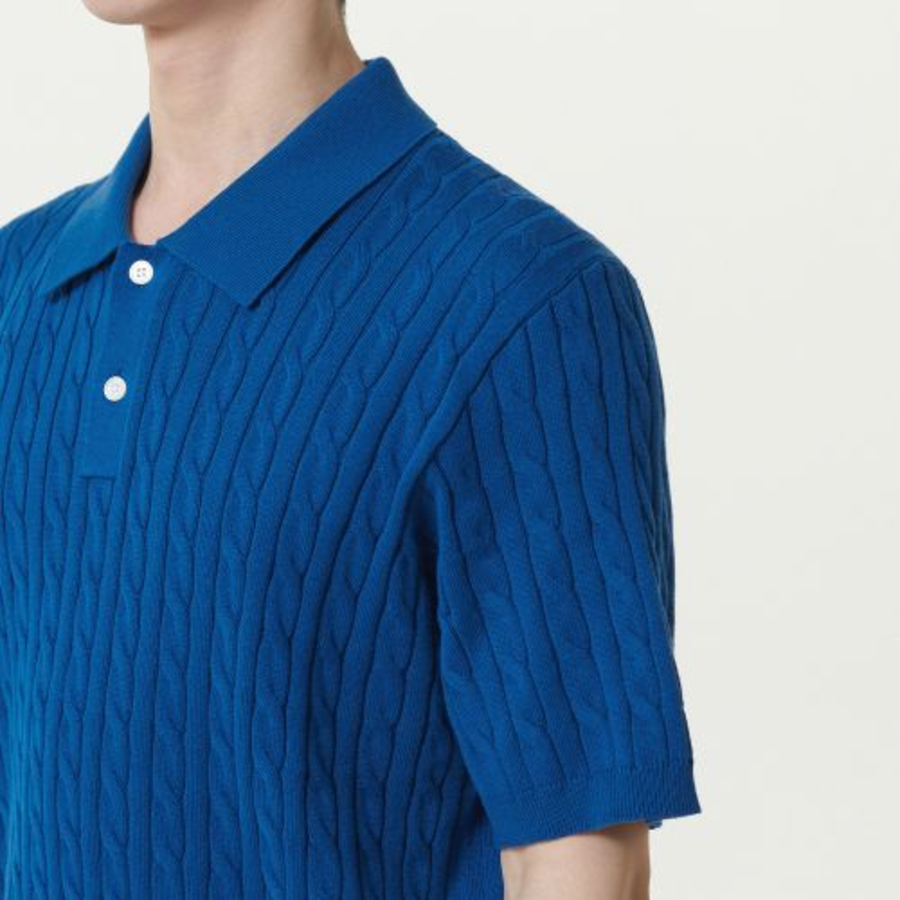 Cable Knitted Polo Shirt [Blue]