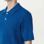 Cable Knitted Polo Shirt [Blue]
