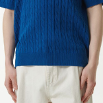 Cable Knitted Polo Shirt [Blue]