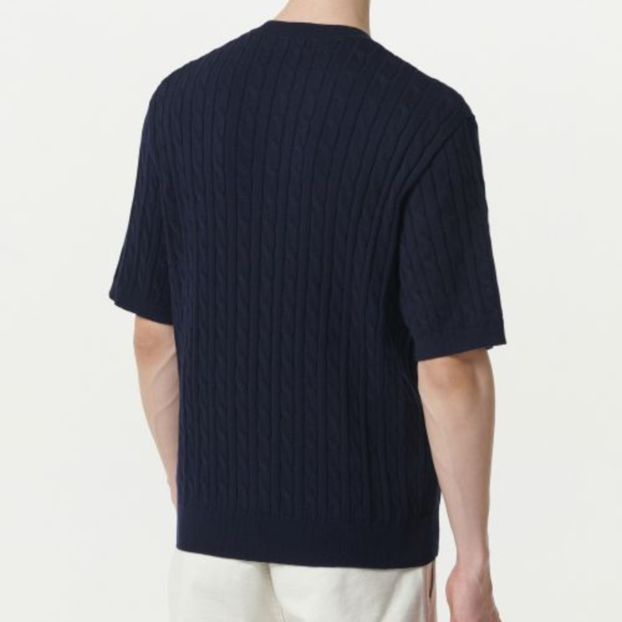 Cable Crew Neck Short-Sleeve Knit [Navy]