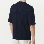 Cable Crew Neck Short-Sleeve Knit [Navy]